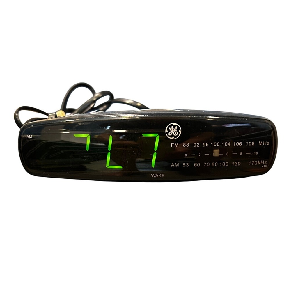 GE Clock Radio 7-4836B OS Adult Black Green LED AM FM Vintage Alarm Snooze